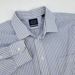 Eagle Shirtmakers Dress Shirt Mens 17 34/35 Cotton Blue White Striped Non Iron